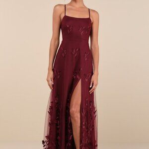 Lulus Abundant Charm Burgundy 3d Floral Applique Maxi Dress Red - Size XS